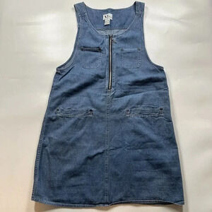 Vintage NY Jeans Dress Womens Small Y2K Denim Jumper Pockets Zipper Grunge